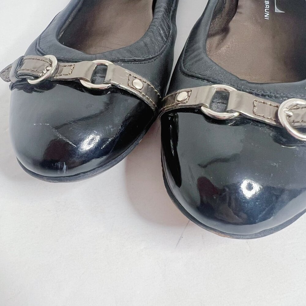 AGL Monika Cap Toe Ballet Flat Black Leather Bronze Buckle Women's Size 9.5 - Picture 7 of 9